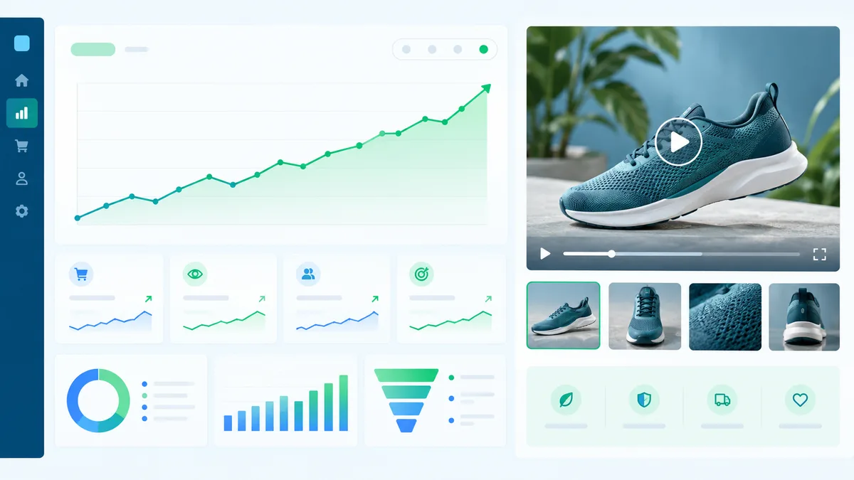 Shopify analytics dashboard showing e-commerce conversion rates spiking after adding AI video
