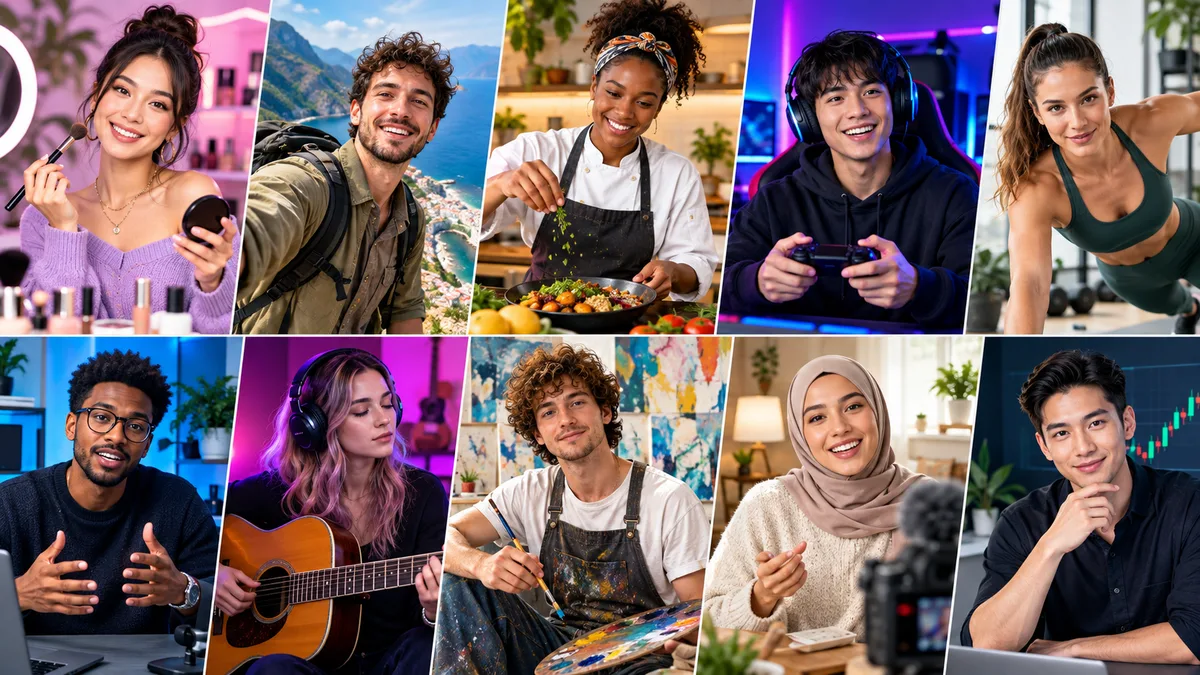 Collage of diverse AI generated avatars for TikTok niche marketing